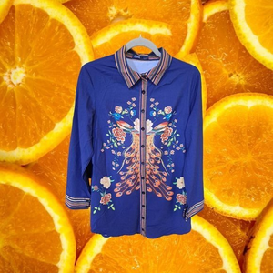 CBR‎ Blue Colorful Peacock Blouse Size XL RP